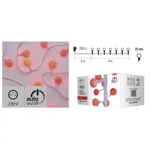 Karácsonyi fényfüzér nagy golyó 2,5cm  4m 40 LED-es piros IP44 időzítővel