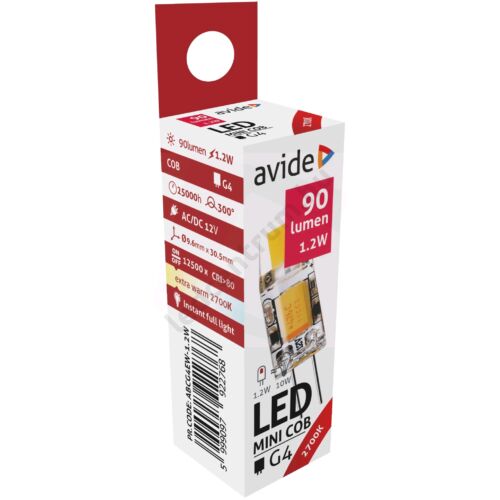 Avide LED 1.2W ,90lm ,G4, COB, NW ,2700K Meleg fehér