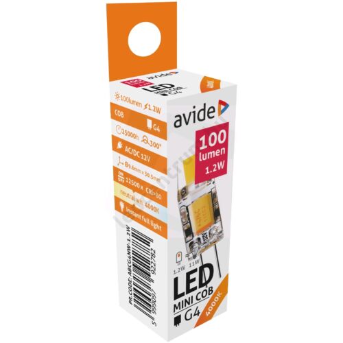 Avide LED 1.2W,100lm ,G4, COB, NW ,4000K Természetes fehér